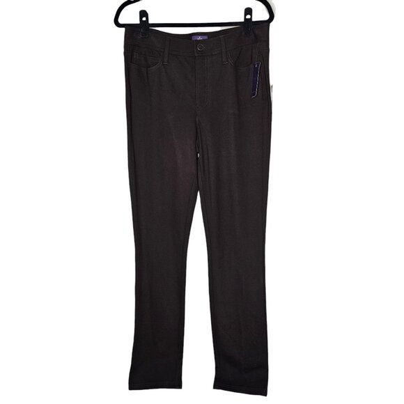 NYDJ 8 Brown Ponte Knit Skinny Pants Office Career Comfort Slimming Lift Tuck - Picture 1 of 6